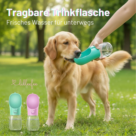 Tragbare Hundetrinkflasche für unterwegs - frisches Wasser auf Knopfdruck