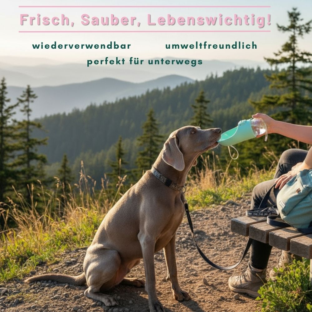 Tragbare Hundetrinkflasche für unterwegs - frisches Wasser auf Knopfdruck