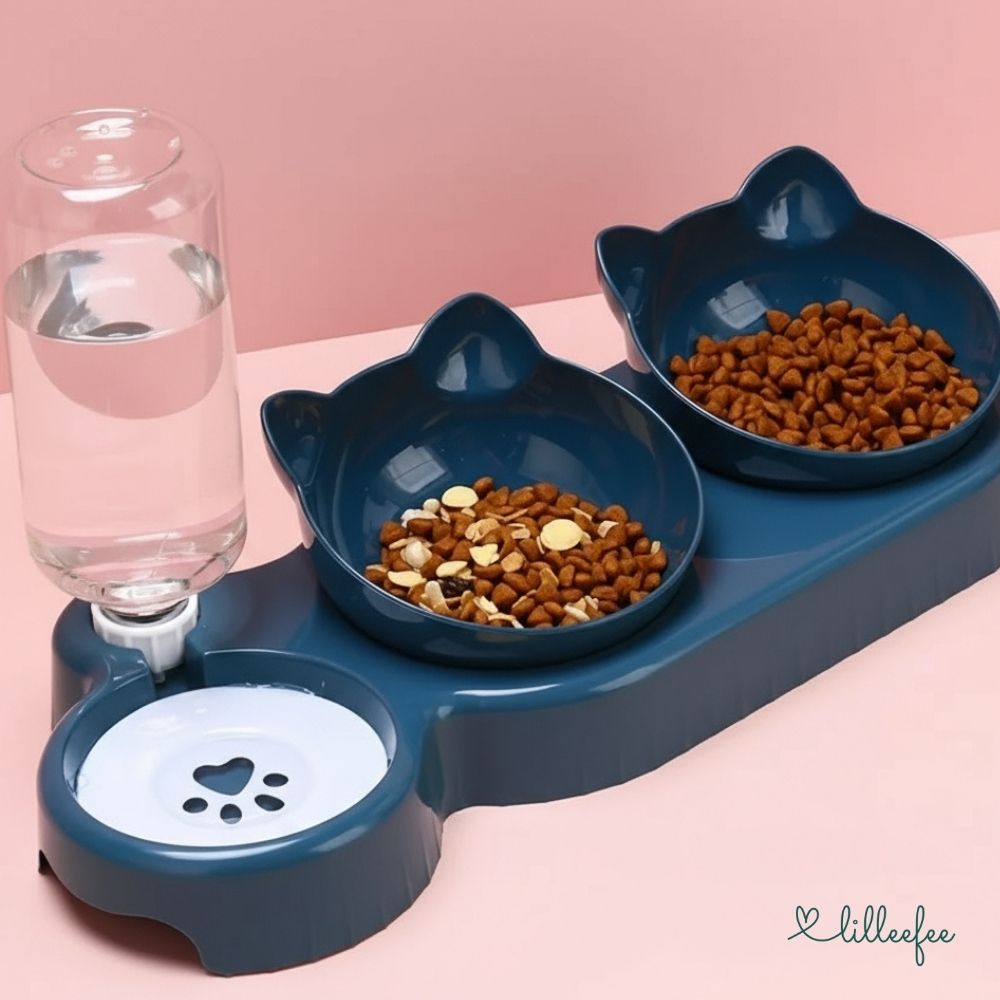 3-in-1 Katzen Napfstation mit automatischer Wasserzufuhr