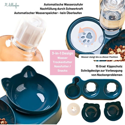 3-in-1 Katzen Napfstation mit automatischer Wasserzufuhr