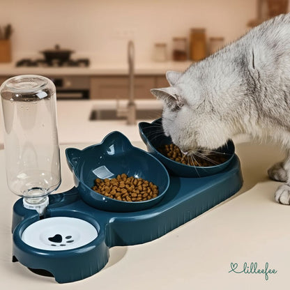 3-in-1 Katzen Napfstation mit automatischer Wasserzufuhr