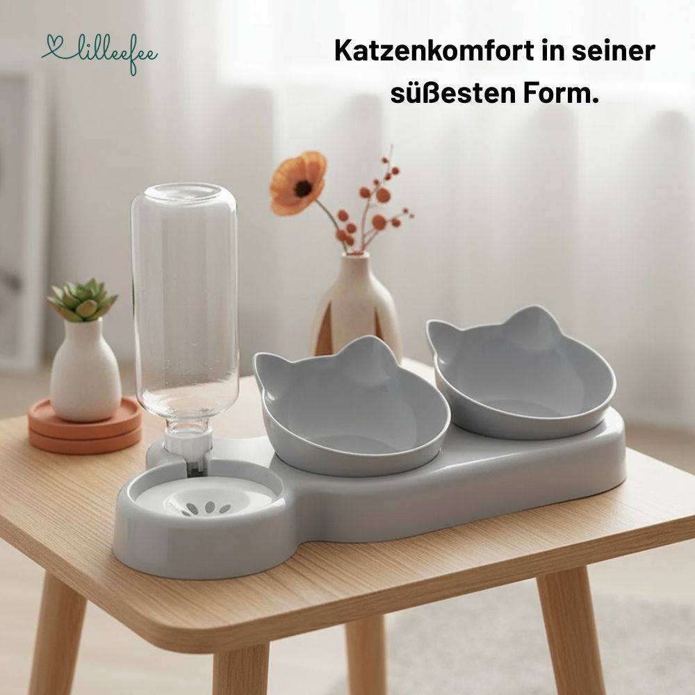 3-in-1 Katzen Napfstation mit automatischer Wasserzufuhr