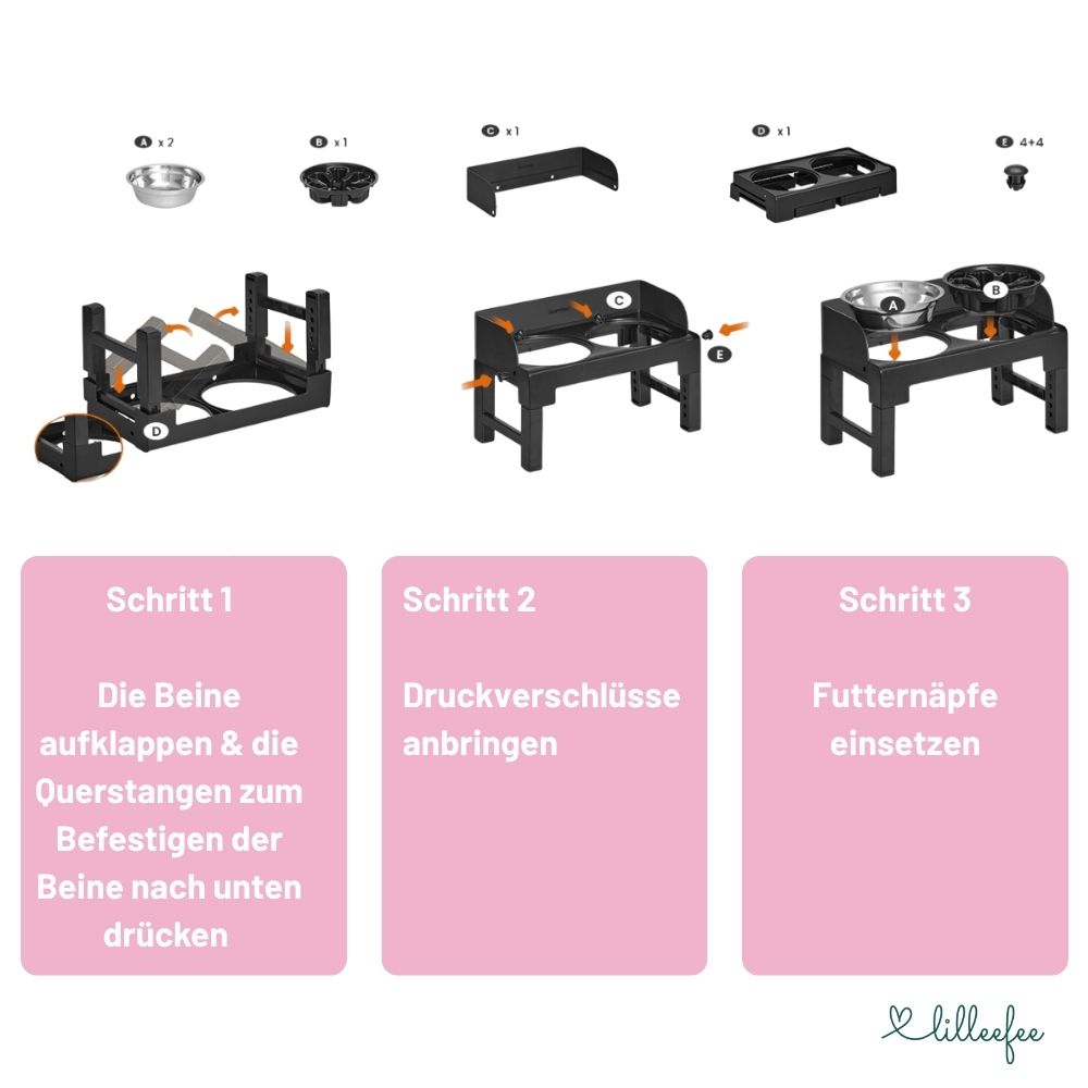 Höhenverstellbare & neigbare Futterstation mit Spritzschutzkanten für Hunde