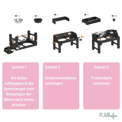 Höhenverstellbare & neigbare Futterstation mit Spritzschutzkanten für Hunde