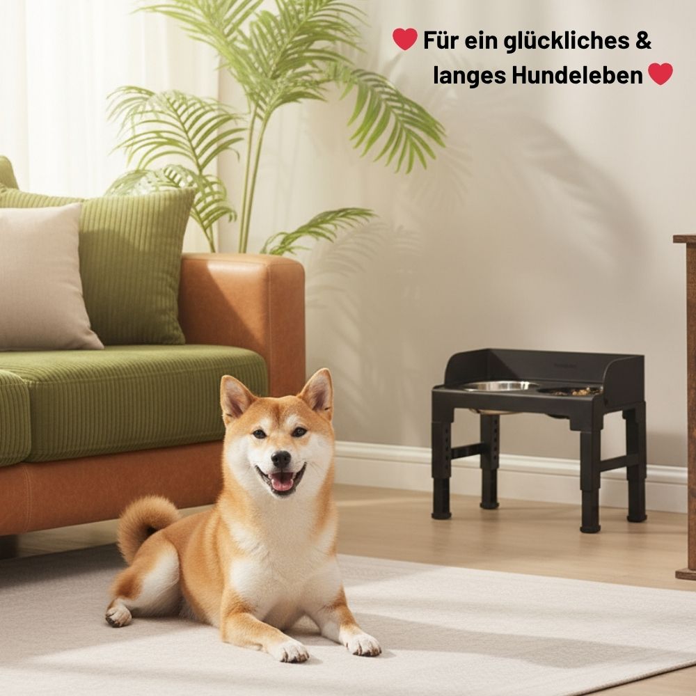Höhenverstellbare & neigbare Futterstation mit Spritzschutzkanten für Hunde
