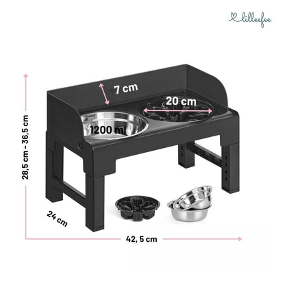 Höhenverstellbare & neigbare Futterstation mit Spritzschutzkanten für Hunde