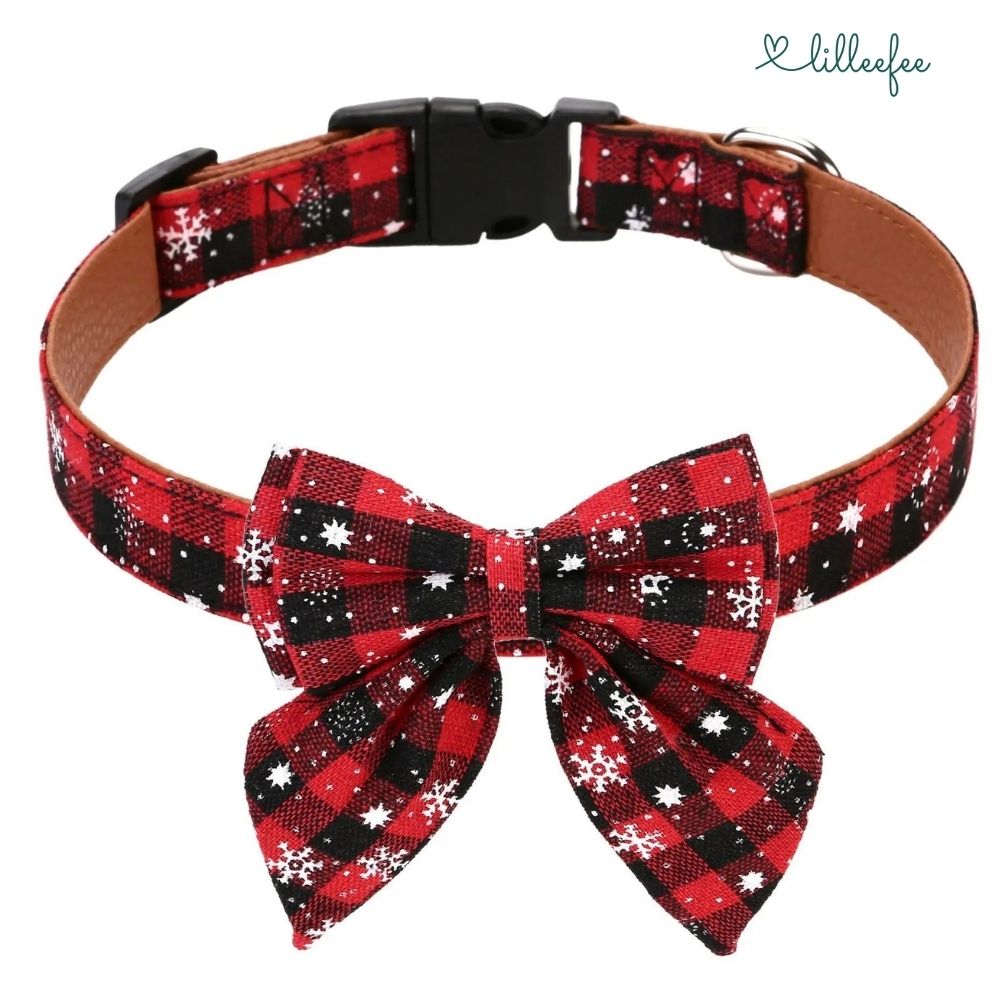 Hundehalsband Weihnachts-Edition : Festliches Design mit Schleife oder Blüte