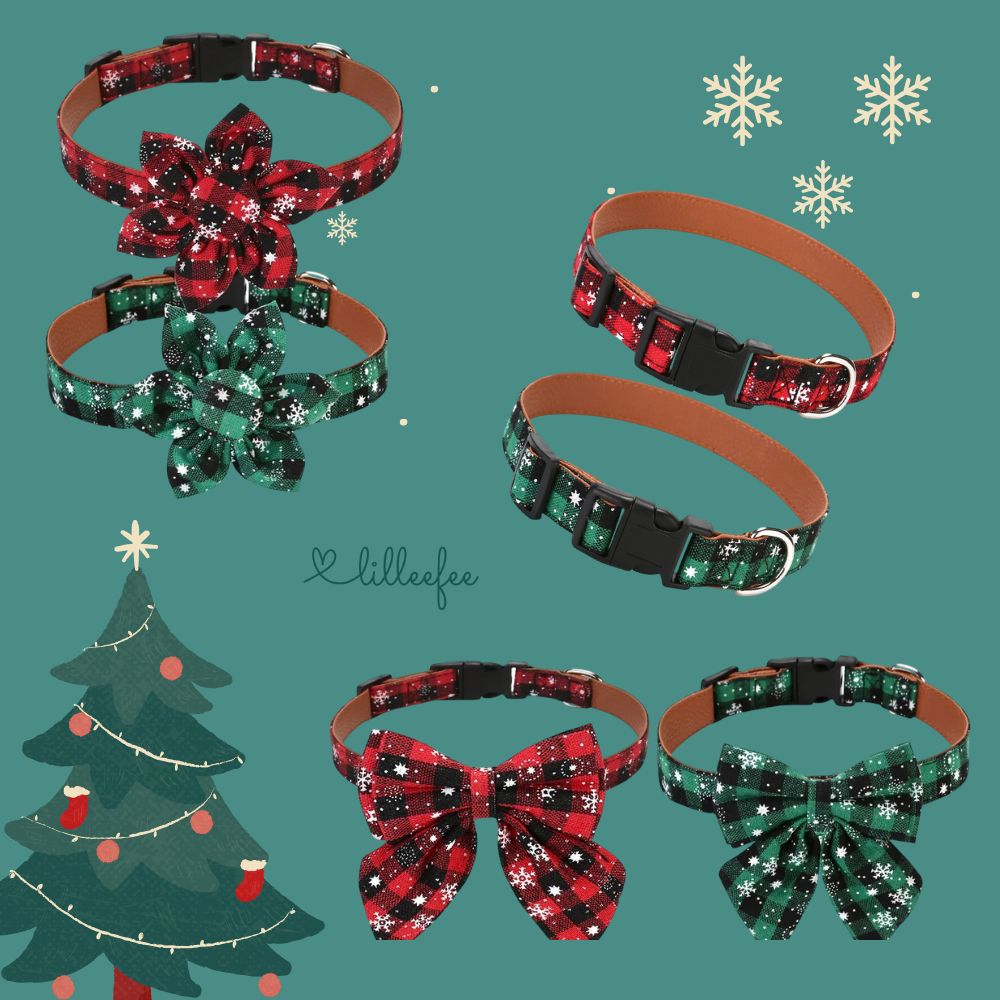 Hundehalsband Weihnachts-Edition : Festliches Design mit Schleife oder Blüte