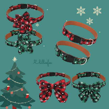 Hundehalsband Weihnachts-Edition : Festliches Design mit Schleife oder Blüte