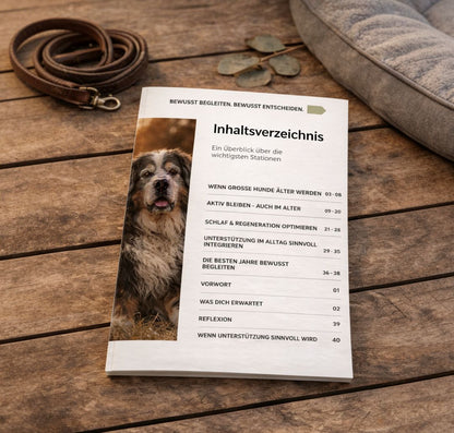 Die besten Jahre bewusst begleiten – Leitfaden für große Hunde im Alter (PDF)