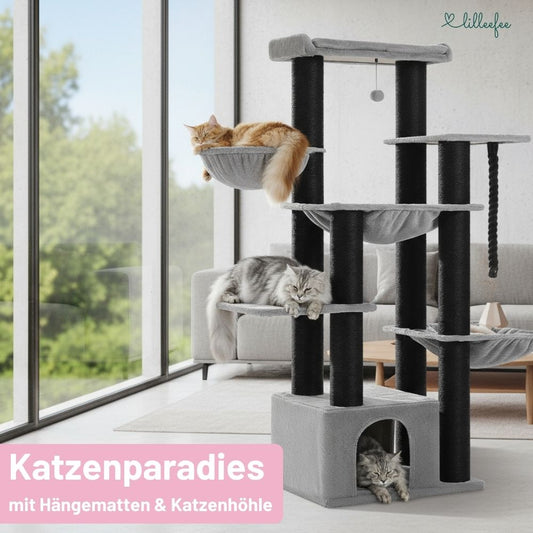 Stabiler Kratzbaum mit Hängematten, Liegeflächen und Katzenhöhle