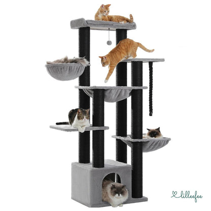 Stabiler Kratzbaum mit Hängematten, Liegeflächen und Katzenhöhle