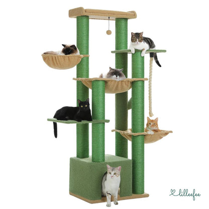 Stabiler Kratzbaum mit Hängematten, Liegeflächen und Katzenhöhle