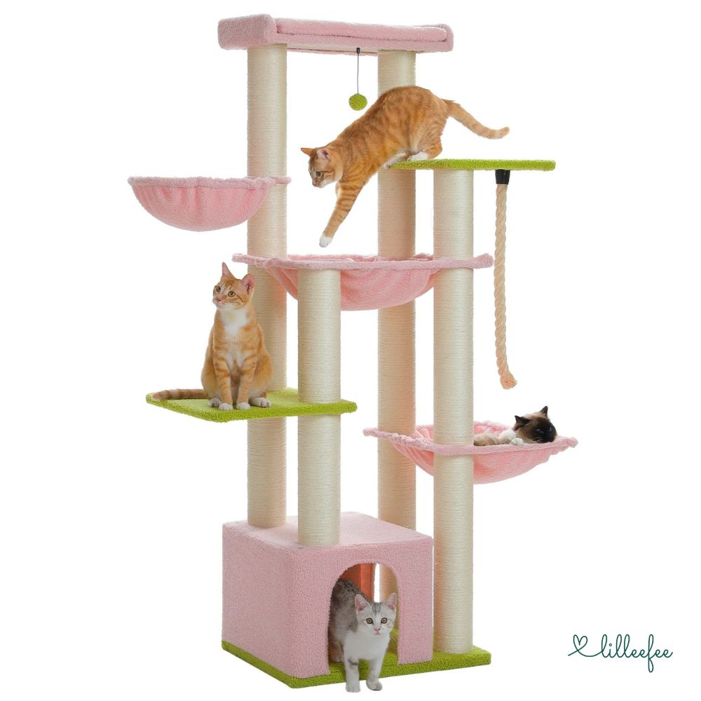 Stabiler Kratzbaum mit Hängematten, Liegeflächen und Katzenhöhle