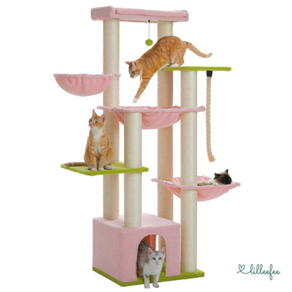 Stabiler Kratzbaum mit Hängematten, Liegeflächen und Katzenhöhle