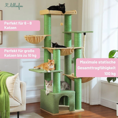 Stabiler Kratzbaum mit Hängematten, Liegeflächen und Katzenhöhle