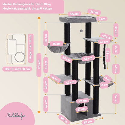Stabiler Kratzbaum mit Hängematten, Liegeflächen und Katzenhöhle