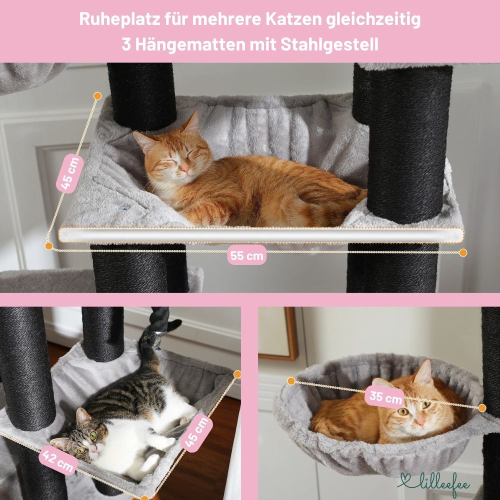 Stabiler Kratzbaum mit Hängematten, Liegeflächen und Katzenhöhle