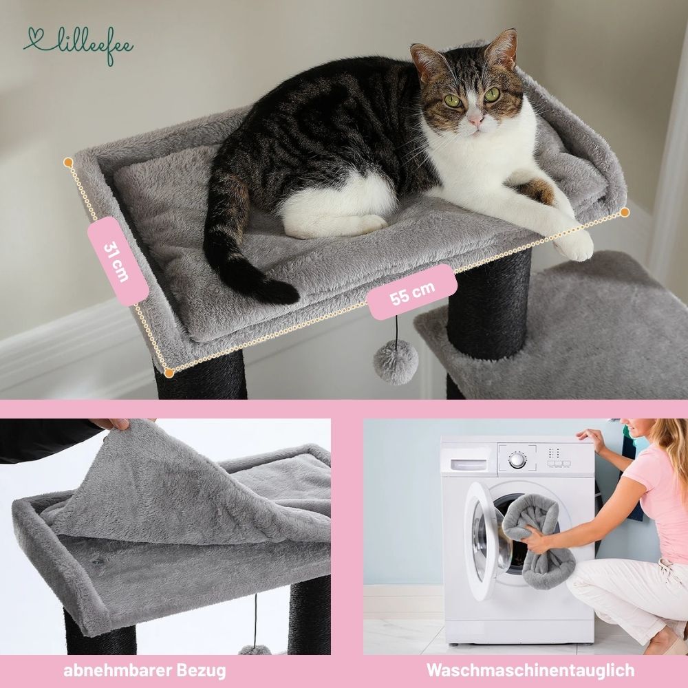 Stabiler Kratzbaum mit Hängematten, Liegeflächen und Katzenhöhle