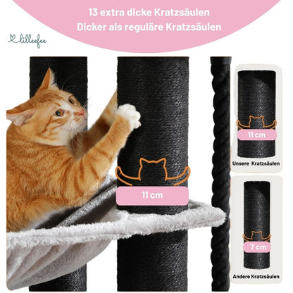 Stabiler Kratzbaum mit Hängematten, Liegeflächen und Katzenhöhle