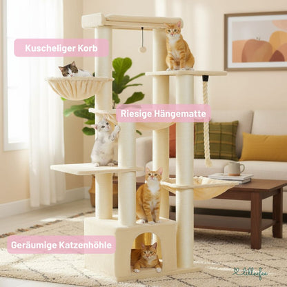 Stabiler Kratzbaum mit Hängematten, Liegeflächen und Katzenhöhle